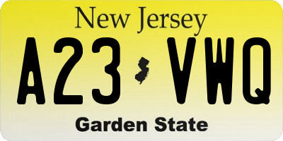 NJ license plate A23VWQ