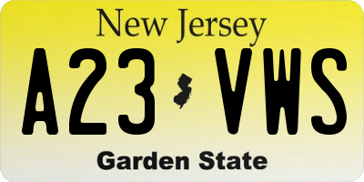 NJ license plate A23VWS