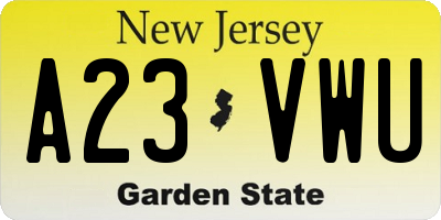 NJ license plate A23VWU