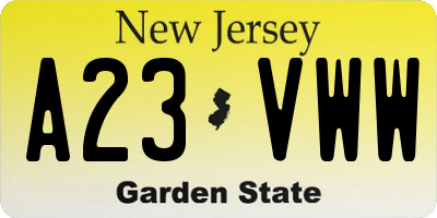 NJ license plate A23VWW
