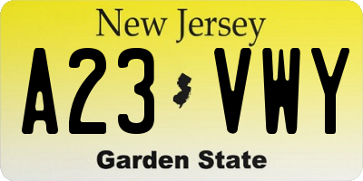 NJ license plate A23VWY