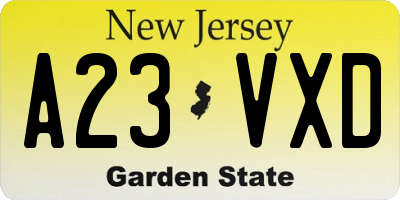 NJ license plate A23VXD