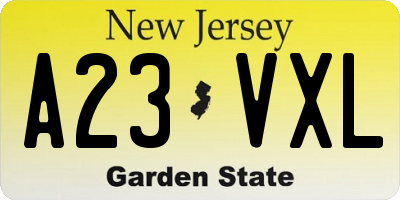 NJ license plate A23VXL