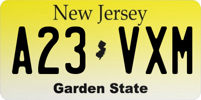 NJ license plate A23VXM