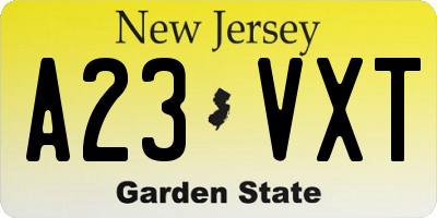 NJ license plate A23VXT