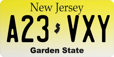 NJ license plate A23VXY