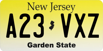 NJ license plate A23VXZ