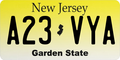 NJ license plate A23VYA