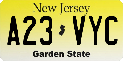 NJ license plate A23VYC
