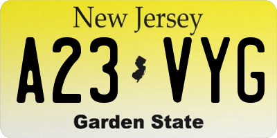 NJ license plate A23VYG