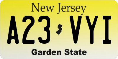 NJ license plate A23VYI
