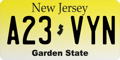 NJ license plate A23VYN