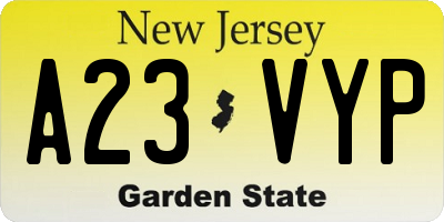 NJ license plate A23VYP