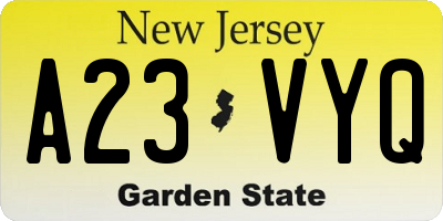 NJ license plate A23VYQ
