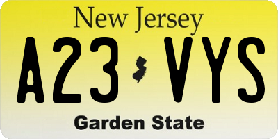 NJ license plate A23VYS