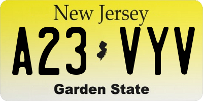 NJ license plate A23VYV