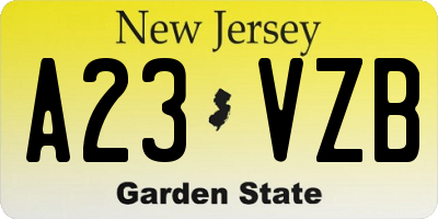 NJ license plate A23VZB