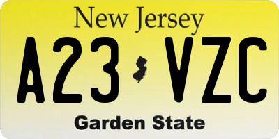 NJ license plate A23VZC