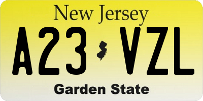 NJ license plate A23VZL