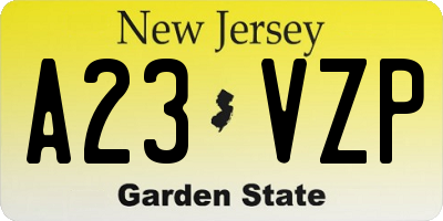 NJ license plate A23VZP