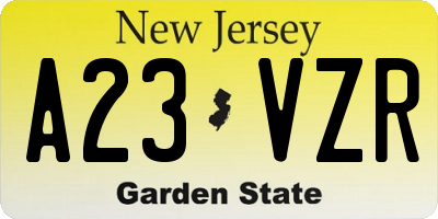 NJ license plate A23VZR
