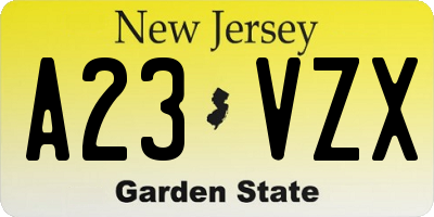 NJ license plate A23VZX