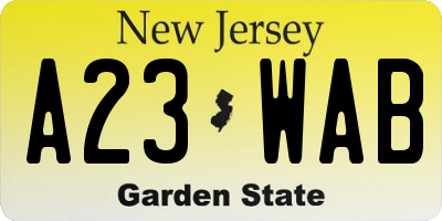 NJ license plate A23WAB