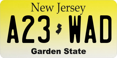 NJ license plate A23WAD