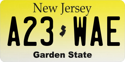 NJ license plate A23WAE