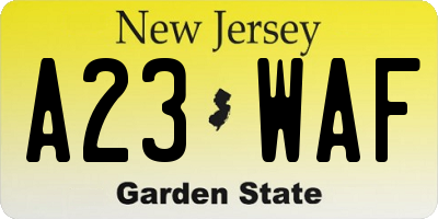 NJ license plate A23WAF