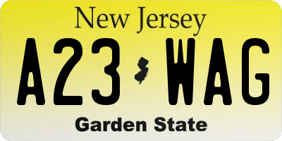 NJ license plate A23WAG