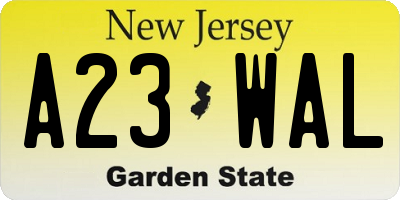 NJ license plate A23WAL