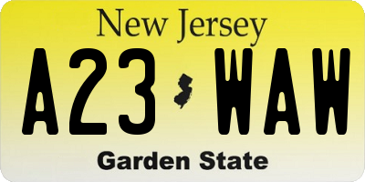 NJ license plate A23WAW