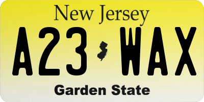 NJ license plate A23WAX