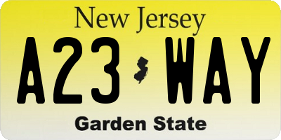 NJ license plate A23WAY
