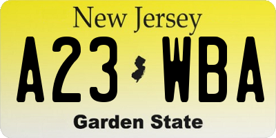 NJ license plate A23WBA