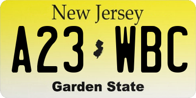 NJ license plate A23WBC