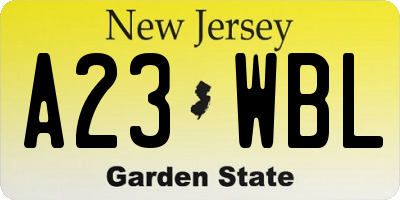NJ license plate A23WBL
