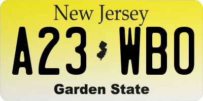 NJ license plate A23WBO