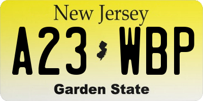 NJ license plate A23WBP