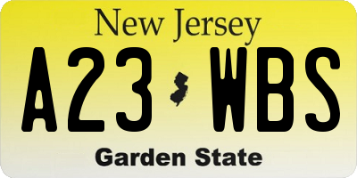 NJ license plate A23WBS