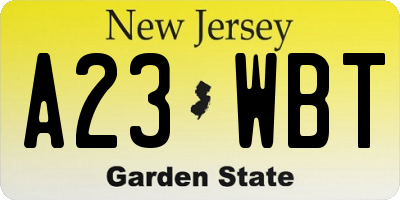 NJ license plate A23WBT