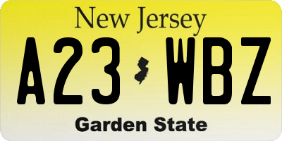 NJ license plate A23WBZ