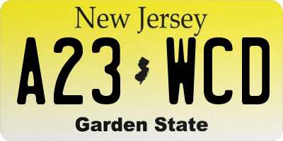 NJ license plate A23WCD
