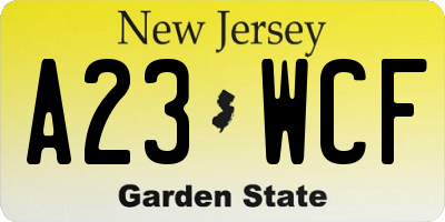 NJ license plate A23WCF