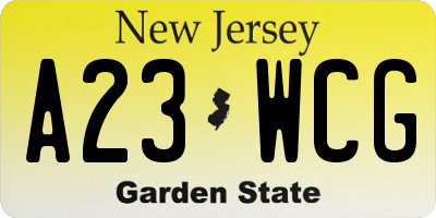 NJ license plate A23WCG