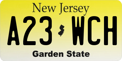 NJ license plate A23WCH