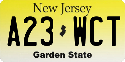 NJ license plate A23WCT