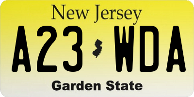 NJ license plate A23WDA