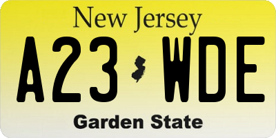 NJ license plate A23WDE